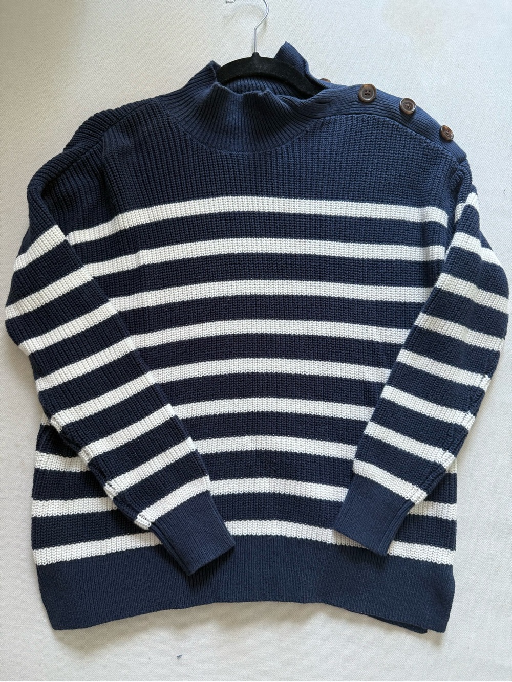 LOFT Striped Turtleneck Sweater with Shoulder Buttons